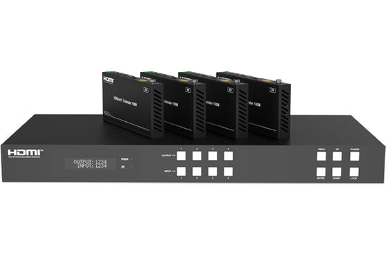 VINCAN 4x4 HDBaseT HDMI 매트릭스 스위처 (4K60 4:4:4, PoC 및 4개의 수신기 포함, 전문가용 AV 분배용)